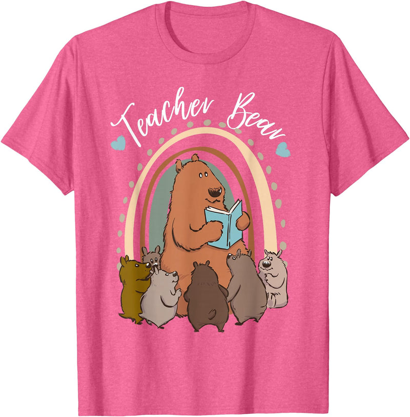 Thank You Teacher Appreciation Gifts Teacher Bear Reading Appreciation Teacher Graphic T-Shirt - Pink Heather