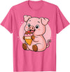 Funny Cute Pig Ice Cream Kawaii Design Pig Eating Ice Cream Graphic Boys Girls Pig Lover T-Shirt - Pink Heather