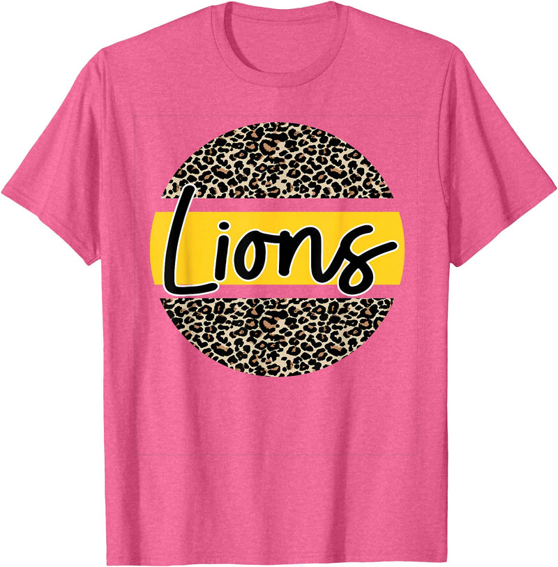Lions School Spirit Leopard Print Yellow T-Shirt - Pink Heather