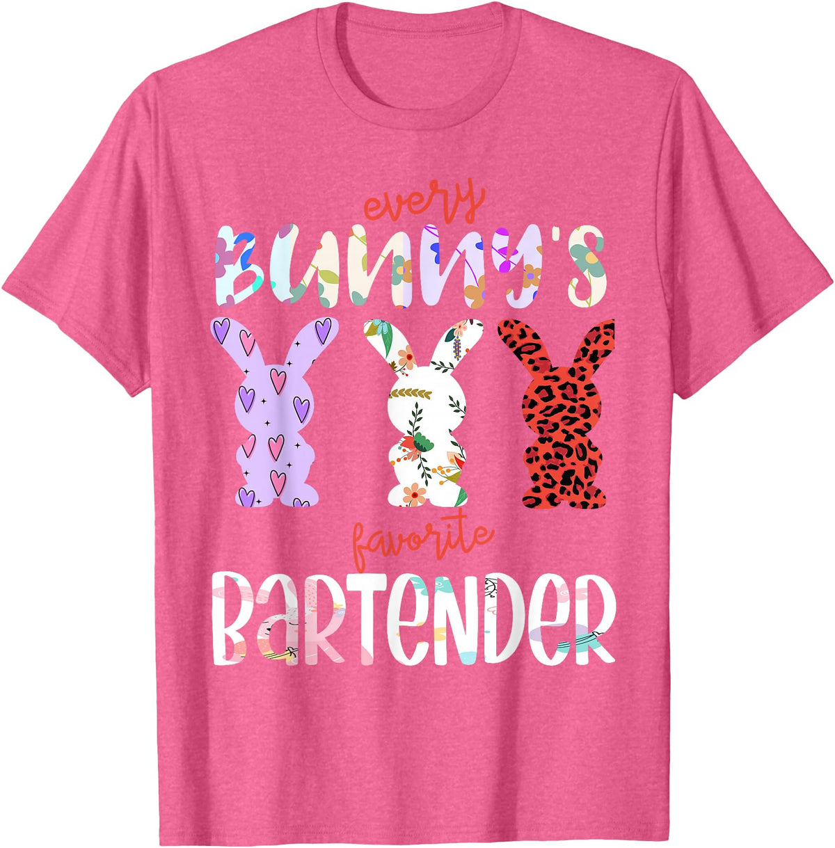 Every Bunny’s Favorite Bartender Easter Rabbit T-Shirt in Pink Heather