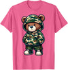 Camo Teddy Bear Hip Hop Designs for Men & Boys Camo Hip Hop Teddy Bear Camouflage Gangsta Streetwear Hustle T-Shirt - Pink Heather