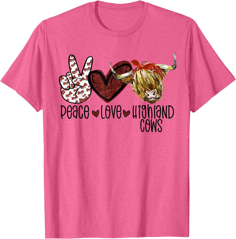Funny Peace Love Designs Highland Beef Cow Farmers Peace Love Highland Cows T-Shirt - Pink Heather