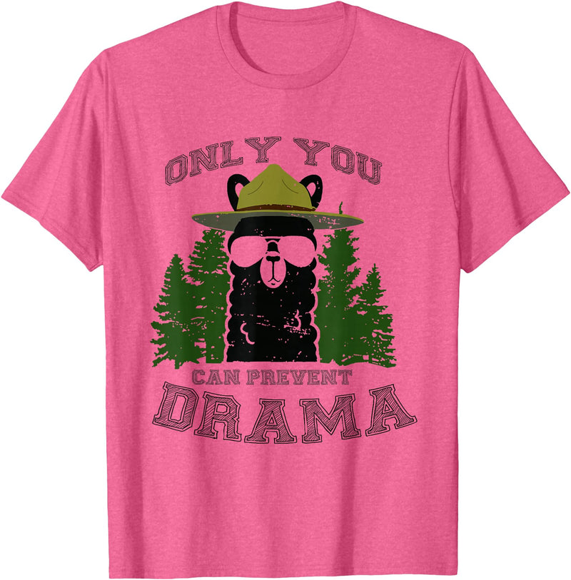 LaLa Designs Only You Can Prevent Drama Llama Forest Camping Smokey T-Shirt - Pink Heather