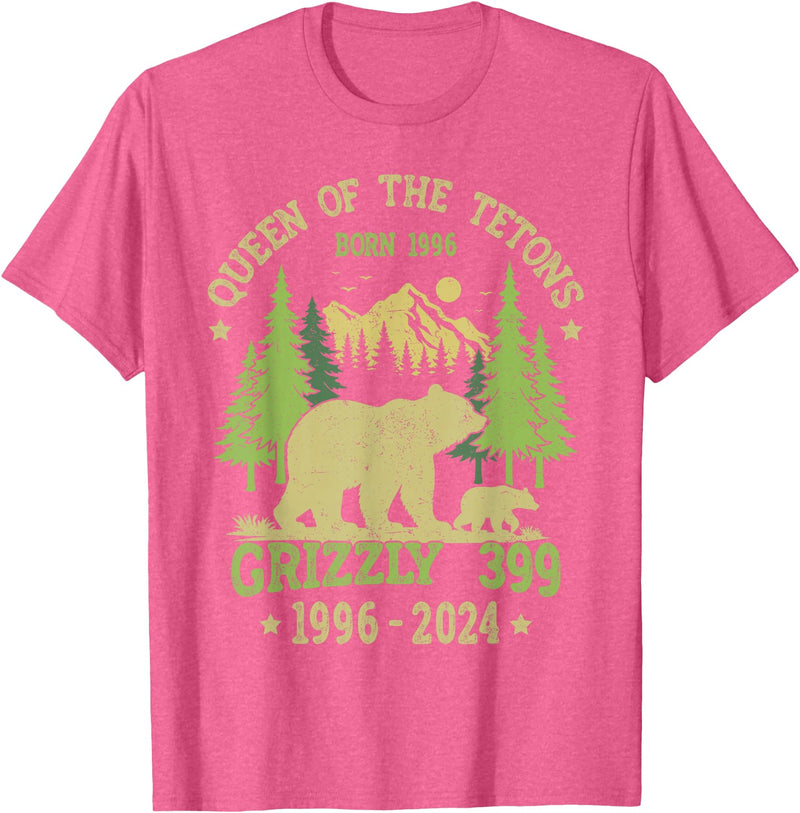 Vintage National Park Outfits Bear Lovers Apparel. Queen Of The Tetons Grizzly 399 National Park 1996-2024 T-Shirt - Pink Heather