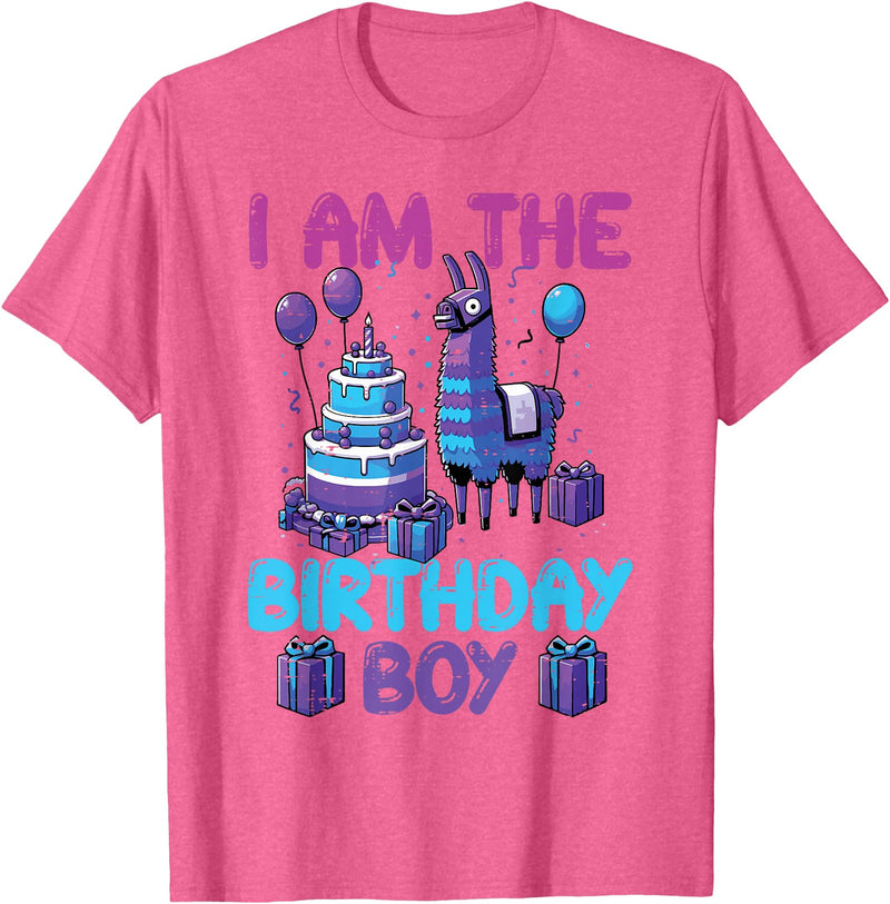 Birthday Party Shirts For Men Women Kids I Am The Birthday Boy Llama Pinata Bday Party Boys Kids T-Shirt - Pink Heather