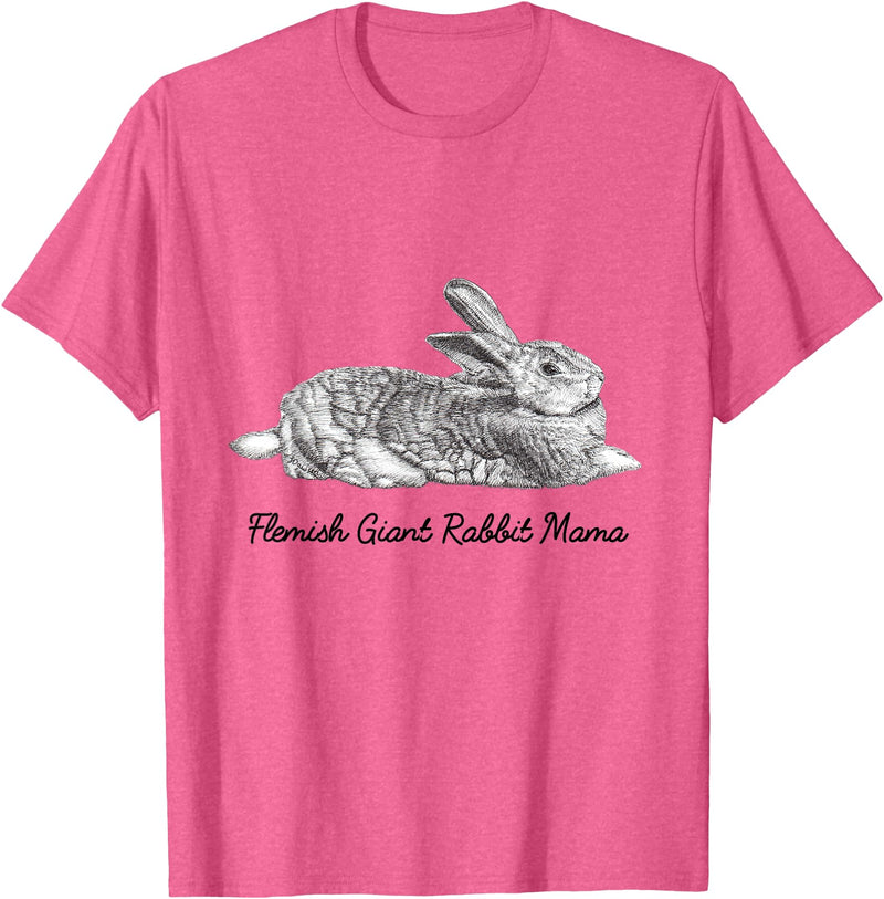 Flemish Giant Bunny Rabbit Mama Drawing T-Shirt in Pink Heather