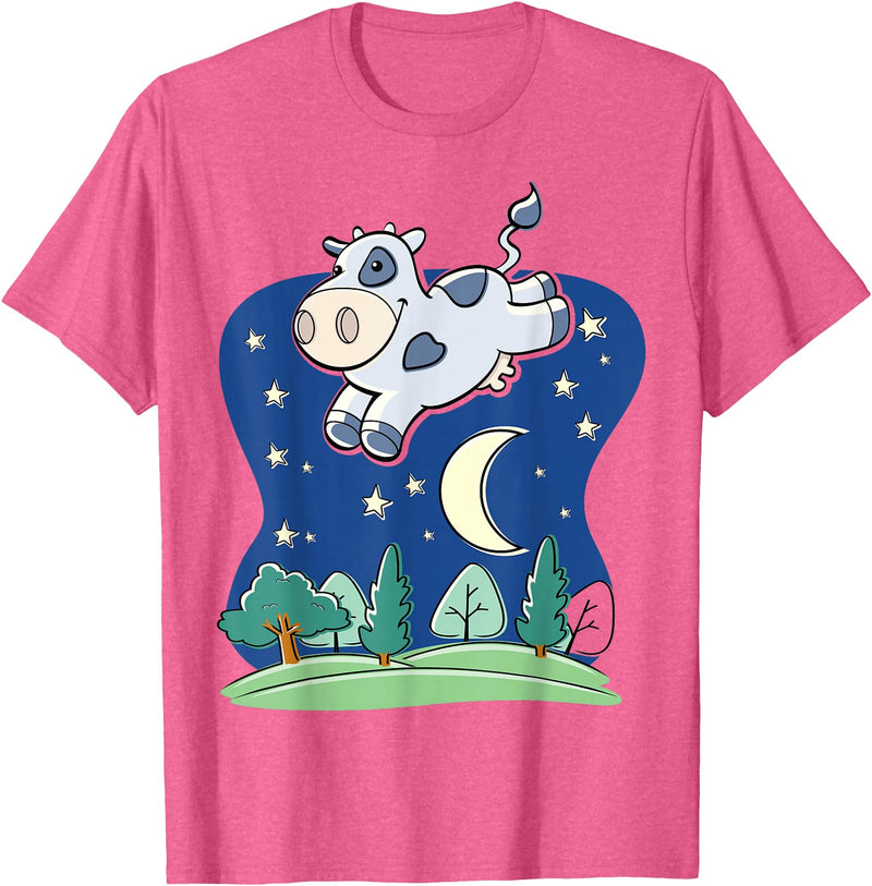 Common Sayings T-shirts Cow Jumped Over the Moon T-shirt - Cartoon w Common Saying T-Shirt - Pink Heather
