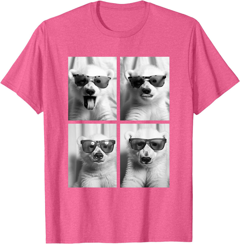 Funny Animal Photography Clothing Co. Baby Polar Bears with Sunglasses Cute Bear Cubs Photo Booth T-Shirt - Pink Heather