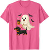 Funny Dachshund Ghost Coffee Dog Lover Halloween Funny Dachshund Ghost Coffee Halloween Wiener Dog Lovers T-Shirt - Pink