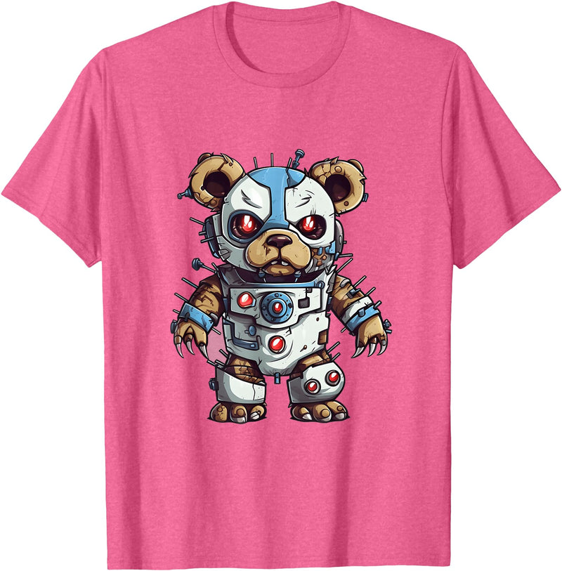 Aesthetic Teddy Bear Streetwear Designs for Men Robot Teddy Bear, Hip Hop Teddy Bear, Cyborg Teddy Bear T-Shirt - Pink Heather