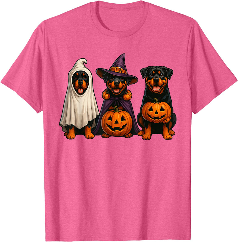 Halloween Shirt With Dogs Dog Ghost Shirt, Cute Halloween Rottweiler Ghost Dog Mom T-Shirt - Pink Heather