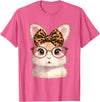 Easter Cute Bunny Rabbit with Glasses Leopard Coquette Bow T-Shirt in Pink Heather