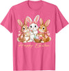 Happy Easter Women Girls Cute Bunny Rabbit Easter Day T-Shirt in Pink Heather