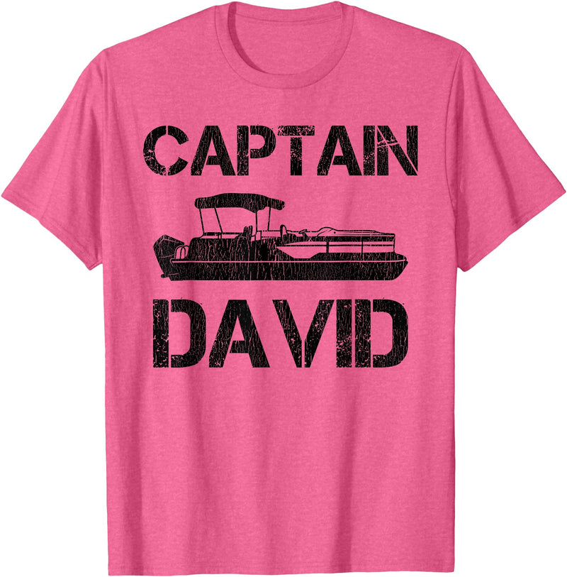 Custom Boat Captain Personalized Name Designs Captain David Pontoon Personalized Boat Name Fishing Trip T-Shirt - Pink Heather