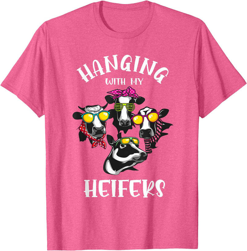 Cute Cow Herder Lady Animal Farm Lover Designs Funny Hanging with My Heifers Gift for Women Cow Farmer Girl T-Shirt - Pink