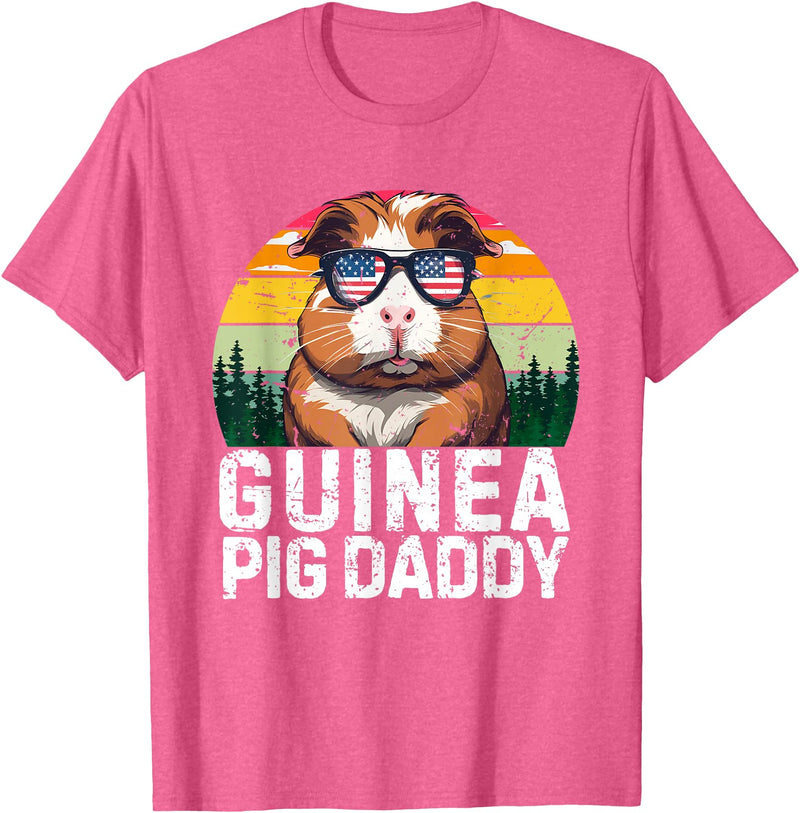 Retro 4th Of July Dad Father's Day Gifts Guinea Pig Daddy USA Flag Father's Day 4th Of July Retro T-Shirt - Pink Heather