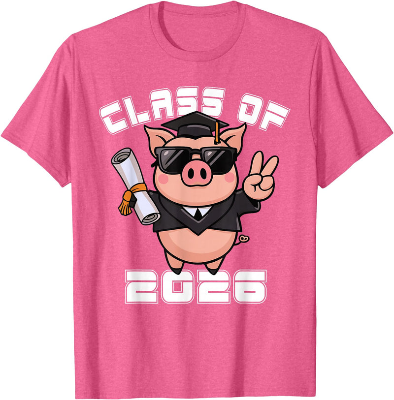 Peace Sign Hand Animal Class of 2026 Graduation Peace Sign Hand Pig Class of 2026 Graduation T-Shirt - Pink Heather