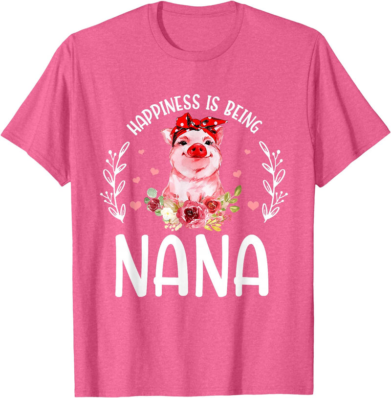 Mother's Day Matching Family Happiness Is Being A Nana Cute Pig T-Shirt - Pink Heather