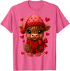 Coquette Bow Highland Cow Valentine Women Girls. Highland Cow Valentines Day Funny Hearts Valentine Cow Women T-Shirt - Pink