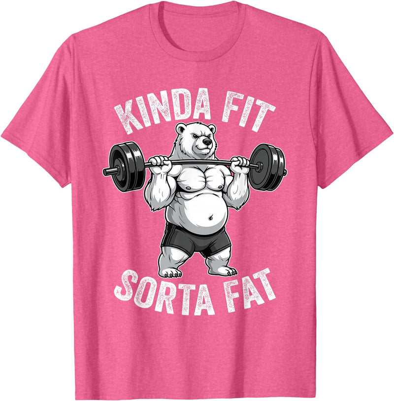 Iron Jungle Apparel Kinda Fit Sorta Fat Polar Bear Gym Weightlifting Workout T-Shirt - Pink Heather