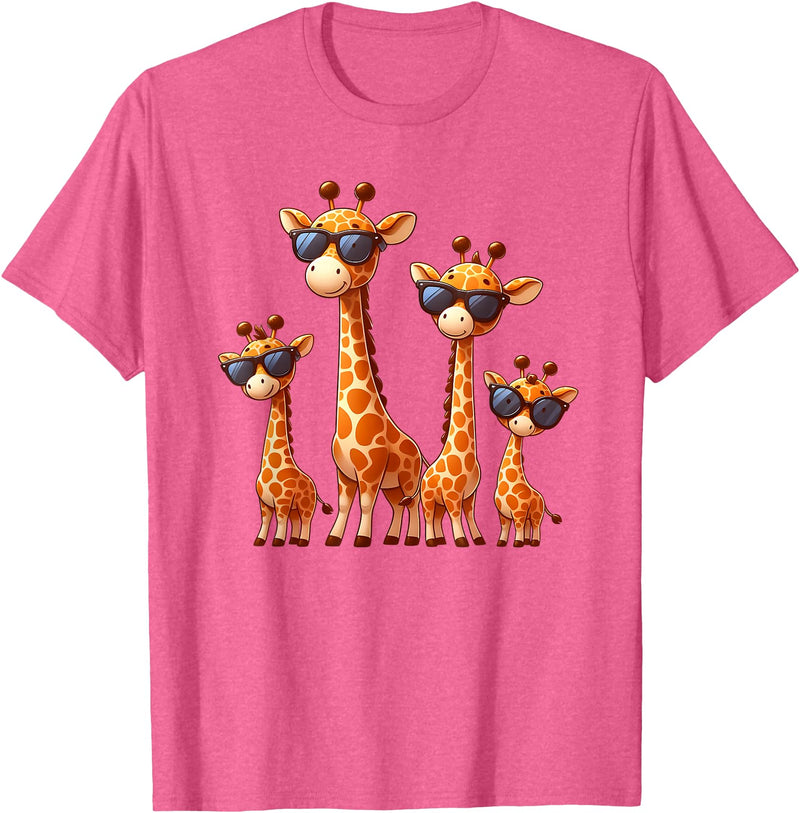 Zoo Family Funny Giraffe Animal Lovers Gifts Giraffe Family Sunglasses Safari Zoo Lover Cartoon Giraffes T-Shirt - Pink Heather