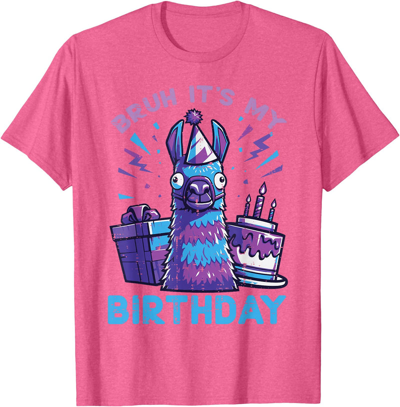 Birthday Party Shirts For Men Women Kids Bruh Its My Birthday Llama Pinata Bday Party Men Women Kids T-Shirt - Pink Heather