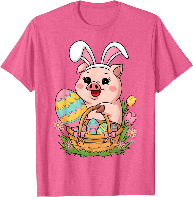 Happy Easter Pig Animal Happy Easter Women Girls Kids Easter Egg Basket Easter Pig T-Shirt - Pink Heather