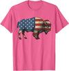 Bison American Buffalo Gifts & Apparel Stuff Bison USA American Flag Patriotic United States T-Shirt - Pink Heather