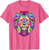 Color Critters Cute Rainbow Lion Head Vibrant Jungle Lion Celebration T-Shirt - Pink Heather