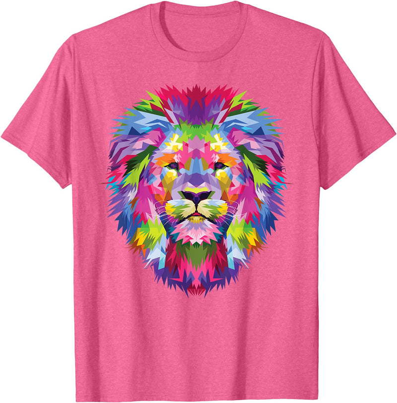 Color Critters Cute Rainbow Lion Head Vibrant Jungle Lion Celebration T-Shirt - Pink Heather