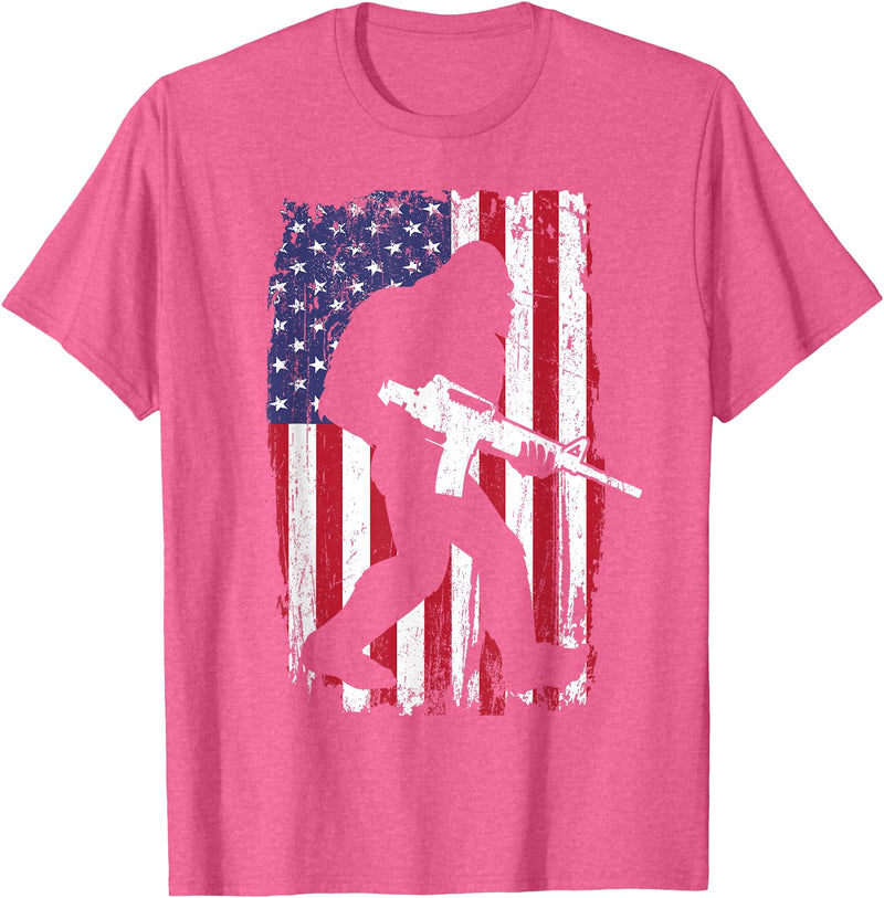 Bigfoot Gun Owner USA FLag Bigfoot 2nd Amendment Right to Bear Arms Gift Gun Owner T-Shirt - Pink Heather