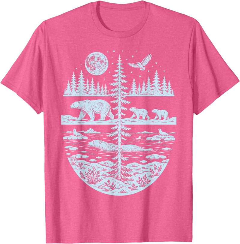 Polar Bear Arctic Tundra Wildlife Nature Lover Polar Bear Arctic Wilderness Nature Scene Wildlife Lover T-Shirt - Pink Heather