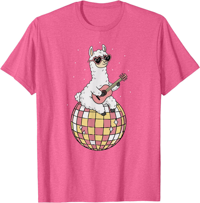 DiscoballAxis1 Funny Llama Disco Dancing Ball Groovy Retro 80s Costume T-Shirt - Pink Heather