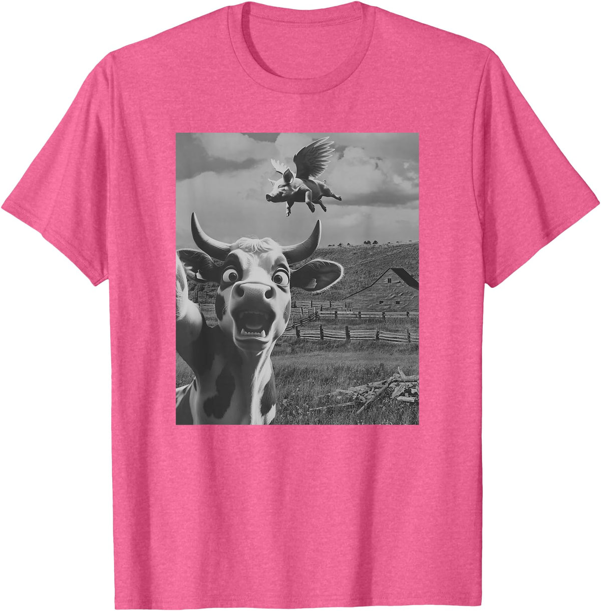 When Pigs Fly Pig Lover Designs Apparel Gifts Cow Selfie With Flying Pigs Fly Funny Gift for Men Women Kid T-Shirt - Pink Heather