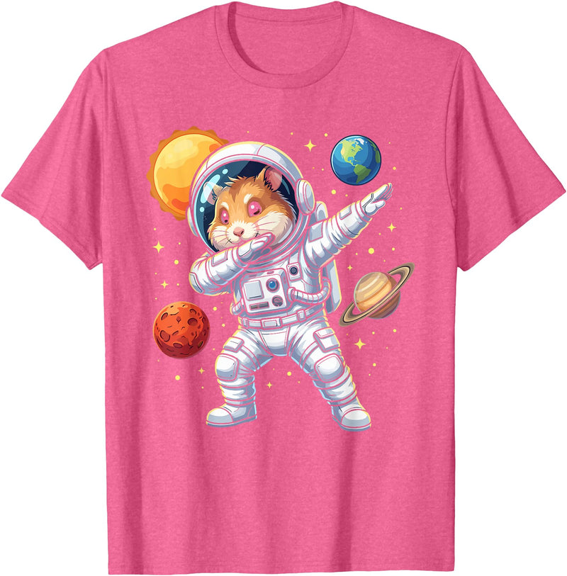 Hamster Astronaut Dabbing Funny Space Animal for Kids T-Shirt - Pink Heather