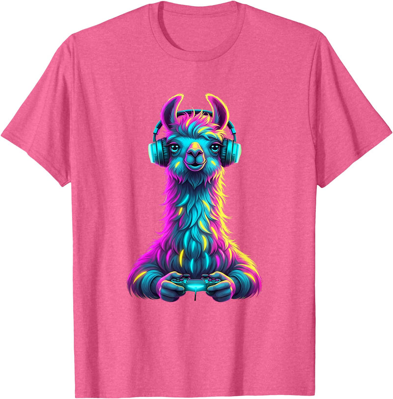 Llama Gamer Lovers Animal Men Women Kids Llama Gaming Animal Video Games Funny Llama T-Shirt - Pink Heather