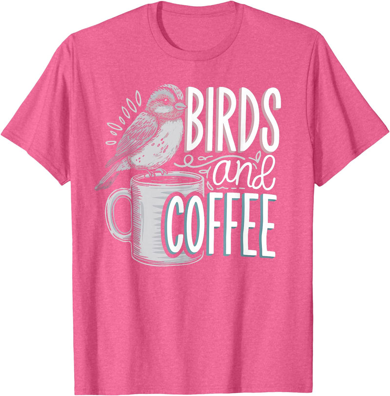 Finch Owner Gifts & Bird Lover Tees Birds And Coffee I Love Birds T-Shirt - Pink Heather
