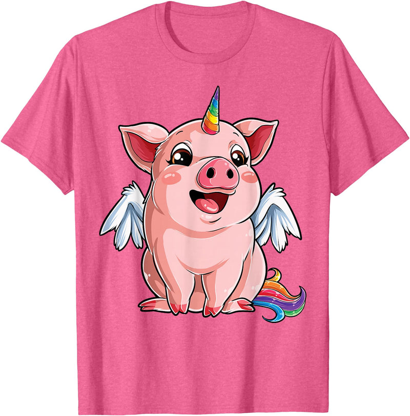 Piggy Squad Co Pig Unicorn Piggycorn Lover Funny Girls Women Farm Rainbow T-Shirt - Pink Heather