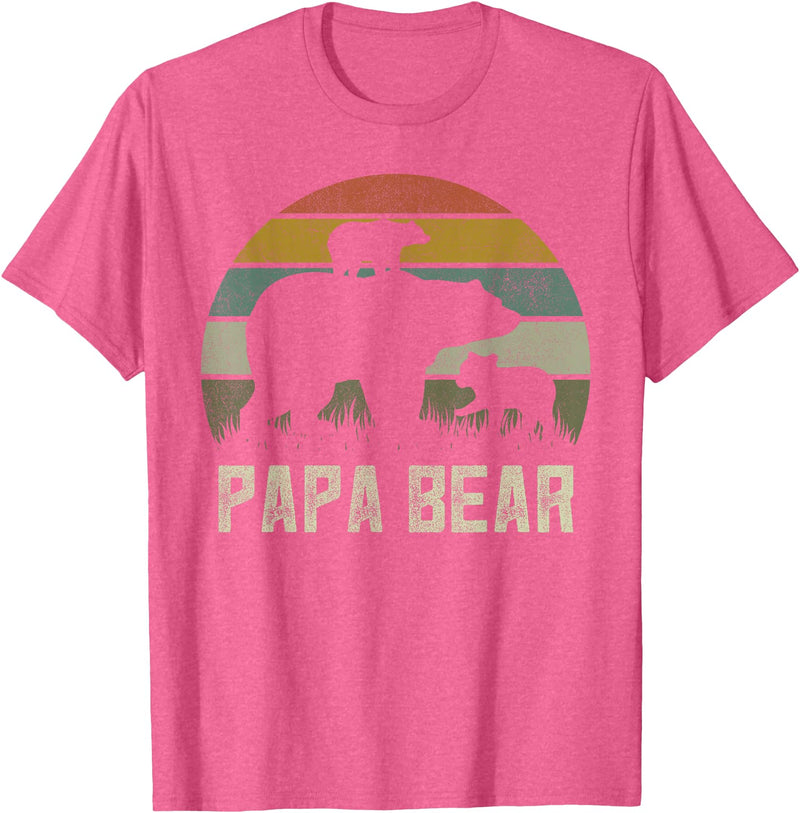 Bear Cubs Family Matching Gifts & Shirts Clothing Funny Papa Bear Shirts, Cub 2 Kids Fathers Day Grandpa T-Shirt - Pink Heather