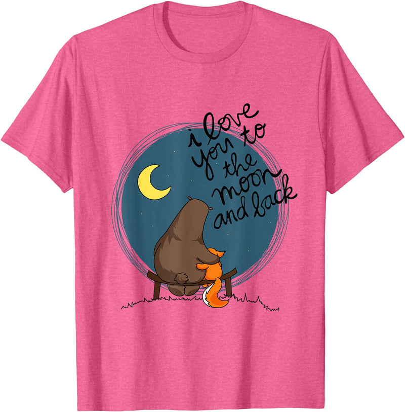 Little Squirrel Designs Cute I Love You To The Moon And Back Bear & Squirrel T Shirt T-Shirt - Pink Heather
