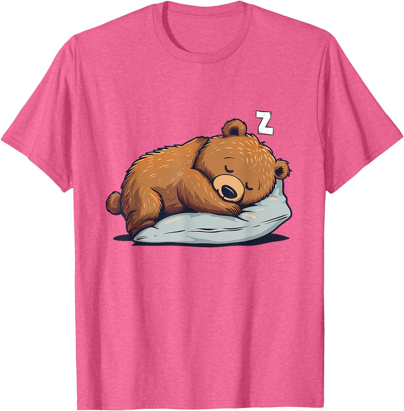 Cute Sleeping Animals Napping Bear Sleeping Sleepy Bear Cute Bear Sleeping T-Shirt - Pink Heather