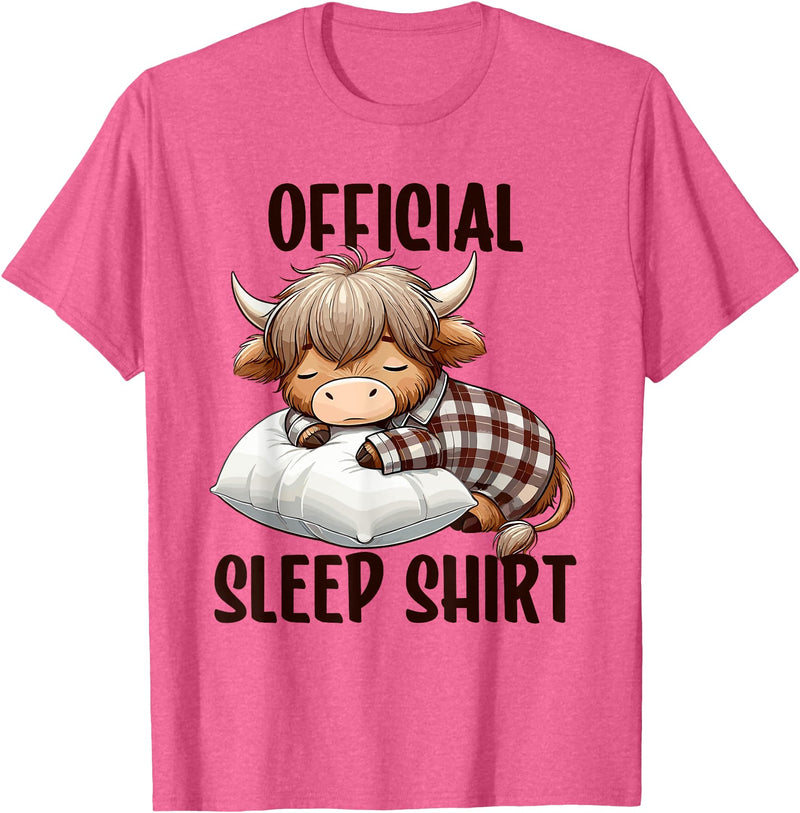 Animal Sleepwear & Night Pajamas Kids Women Men Highland Cow, Nightgown Official Sleepshirt Nightshirt Sleep T-Shirt - Pink