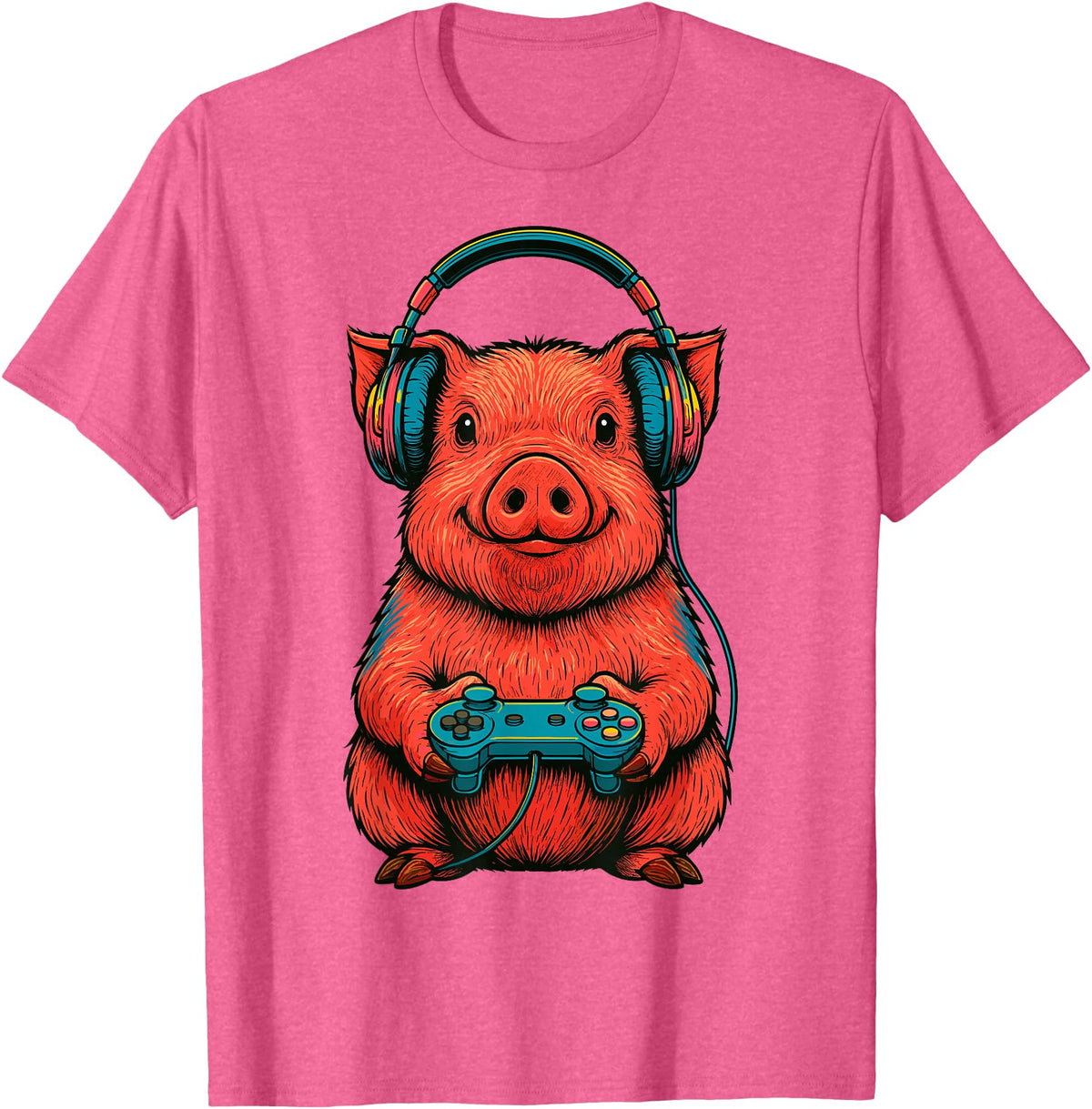 Magical and Funny Pig Farmer Gifts Gamer Pig Gaming T-Shirt - Pink Heather