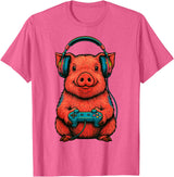 Magical and Funny Pig Farmer Gifts Gamer Pig Gaming T-Shirt - Pink Heather