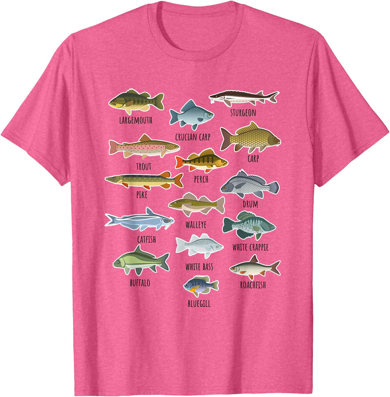 NABZR Angeln Geschenke & T-Shirts Types of Freshwater Fish Fishing T-Shirt - Pink Heather