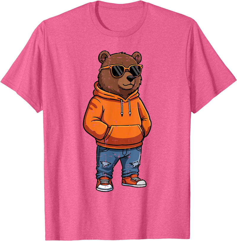 Bear Shirts For Men Women Kids Gifts Cool Bear Sunglasses Men Women Kids Boys Girls Youth Teen T-Shirt - Pink Heather