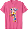 Colorful Floral Giraffe Rainbow Style Rainbow Giraffe with Flowers T-Shirt - Pink Heather