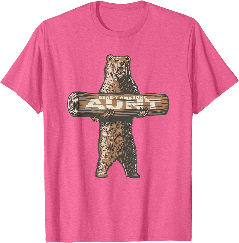Cartba Aunt Co. Bear-y Awesome Aunt Funny Saying Cute Auntie T-Shirt - Pink Heather