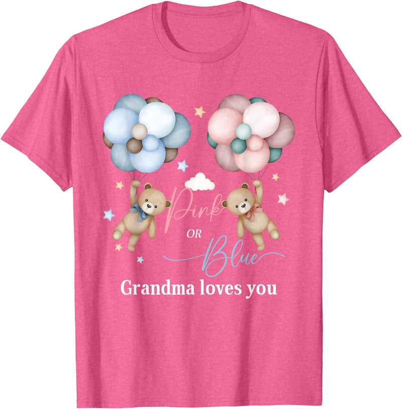 Bear Balloons Boy Or Girl Baby Gender Reveal Tee Bears Pink Or Blue Grandma Loves You Gender Reveal T-Shirt - Pink Heather
