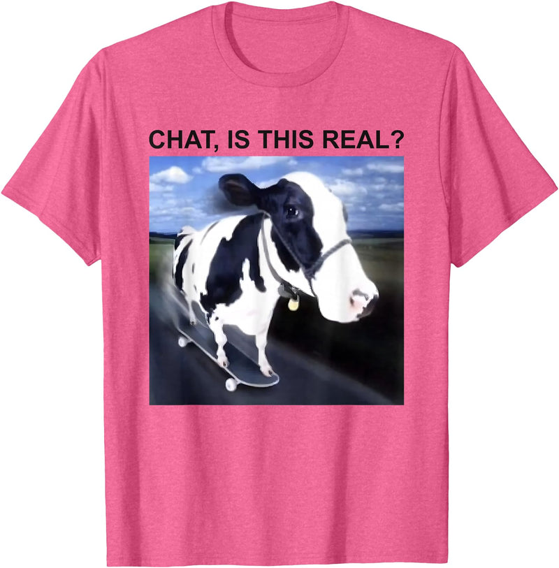 Chat Is This Real Skateboarding Dairy Cow Tees Chat Is This Real Skateboarding Dairy Cow T-Shirt - Pink Heather
